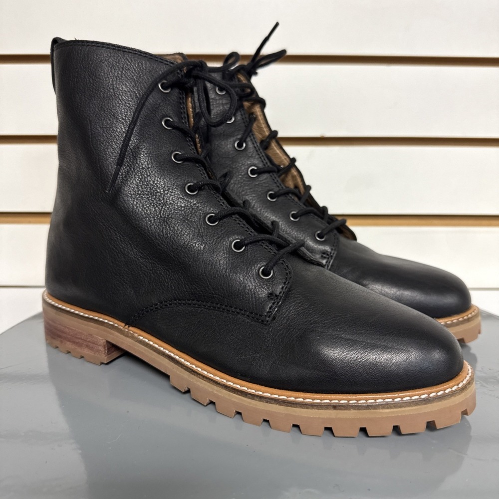 Madewell Black Leather Boots Women's Sz 8.5 Lug The Clair Lace-Up Combat Comfort